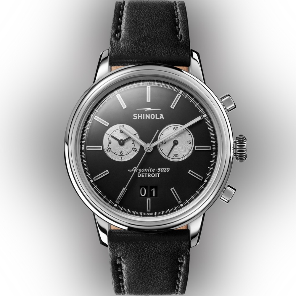 Shinola Bedrock Chronograph Watch with Black Leather Strap